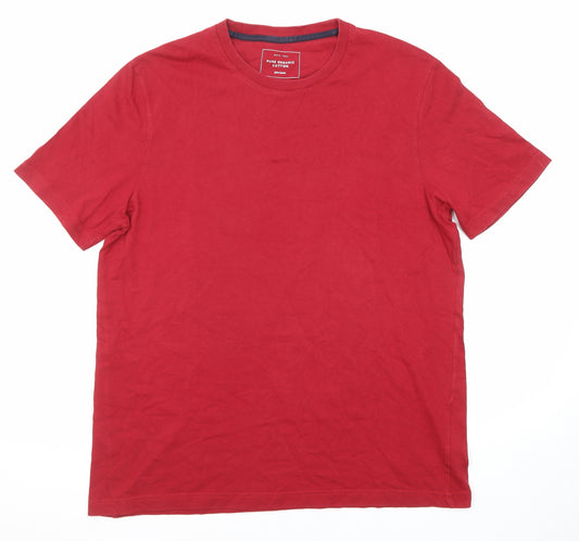 John Lewis Mens Red Cotton T-Shirt Size L Round Neck