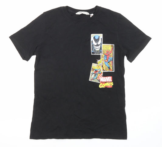 H&M Boys Black Cotton Jersey T-Shirt Size 10-11 Years Round Neck Pullover - Size 10-12