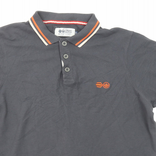 Crosshatch Mens Grey Cotton Polo Size M Collared Button