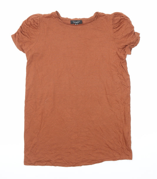 New Look Womens Brown Cotton Basic T-Shirt Size 12 Round Neck