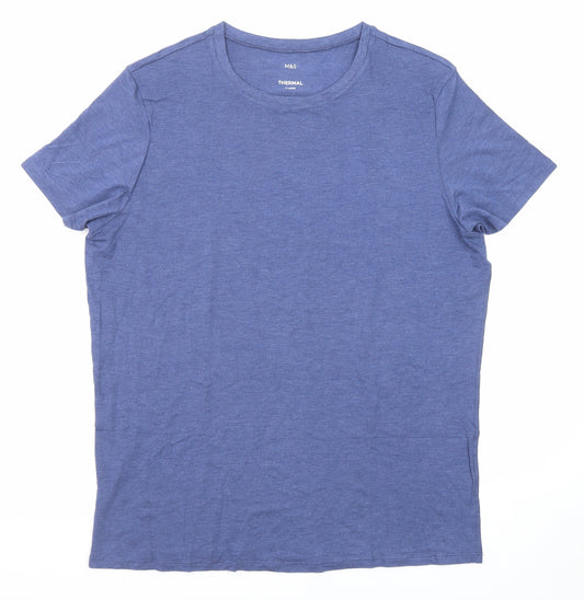 Marks and Spencer Mens Blue Polyester T-Shirt Size L Round Neck - Thermal