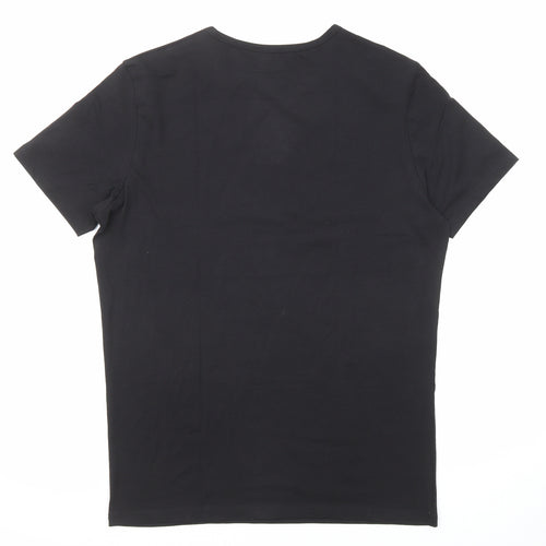 Marks and Spencer Mens Black Cotton T-Shirt Size L Round Neck