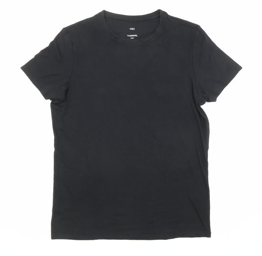 Marks and Spencer Mens Black Polyester T-Shirt Size L Round Neck - Thermal