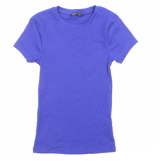 Marks and Spencer Womens Blue Cotton Basic T-Shirt Size 6 Round Neck