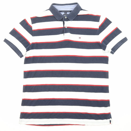 Tommy Hilfiger Mens Multicoloured Striped Cotton Polo Size XL Collared Button