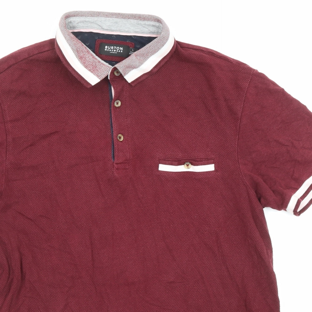 Burton Mens Red Cotton Polo Size L Collared Button