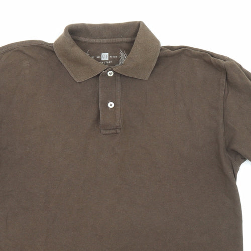 Gap Mens Brown Cotton Polo Size S Collared Button