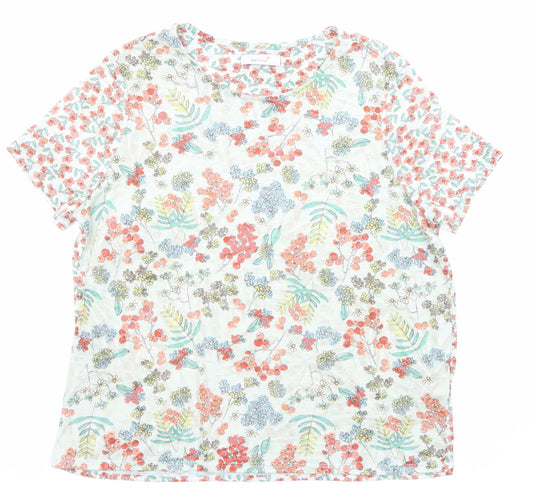 Per Una Womens Multicoloured Floral Polyester Basic T-Shirt Size 16 Round Neck