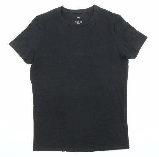 Marks and Spencer Mens Black Polyester T-Shirt Size M Round Neck - Thermal
