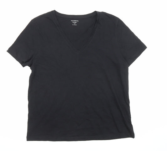 Marks and Spencer Womens Black Cotton Basic T-Shirt Size 12 V-Neck
