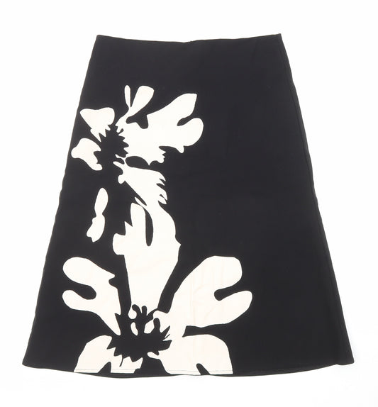 Lilly Whittingham Womens Black Floral Polyester Swing Skirt Size 12 Zip