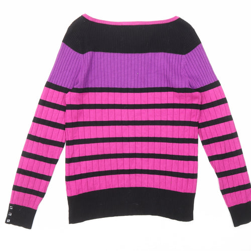 Marks and Spencer Womens Multicoloured Boat Neck Striped Viscose Pullover Jumper Size 14