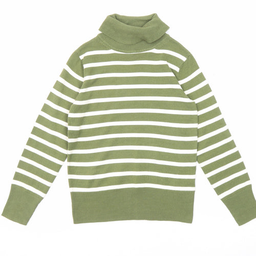 Marks and Spencer Womens Green Roll Neck Striped Acrylic Pullover Jumper Size 6