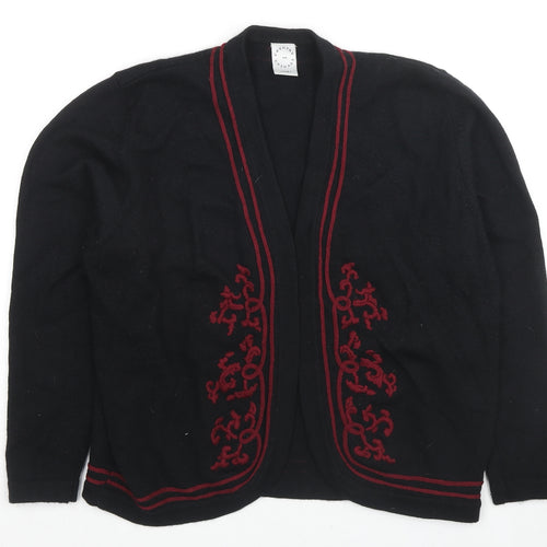 Country Casuals Womens Black V-Neck Wool Cardigan Jumper Size L - Embroidered Detail