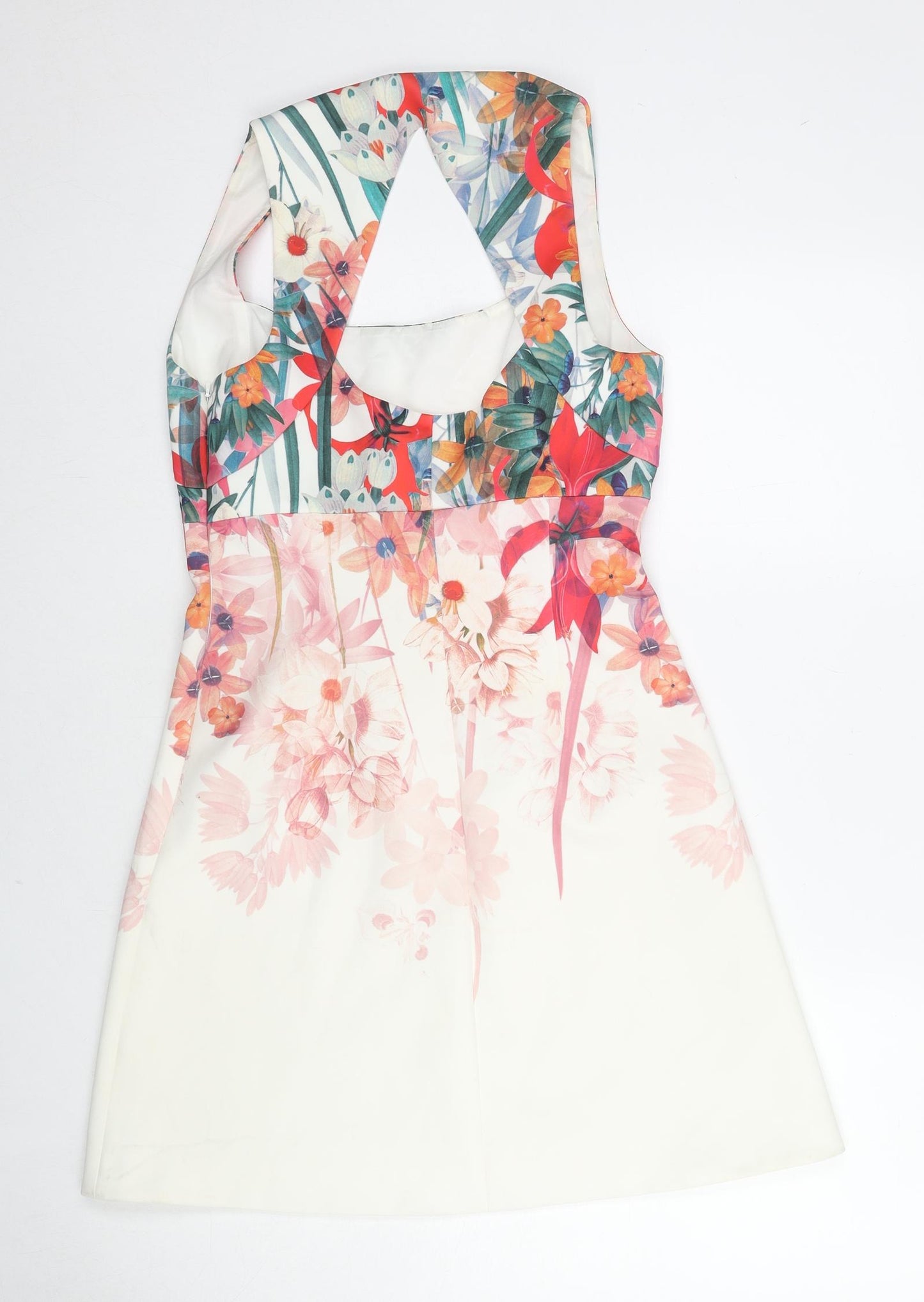 Karen Millen Womens Multicoloured Floral Polyester A-Line Size 12 Scoop Neck Zip