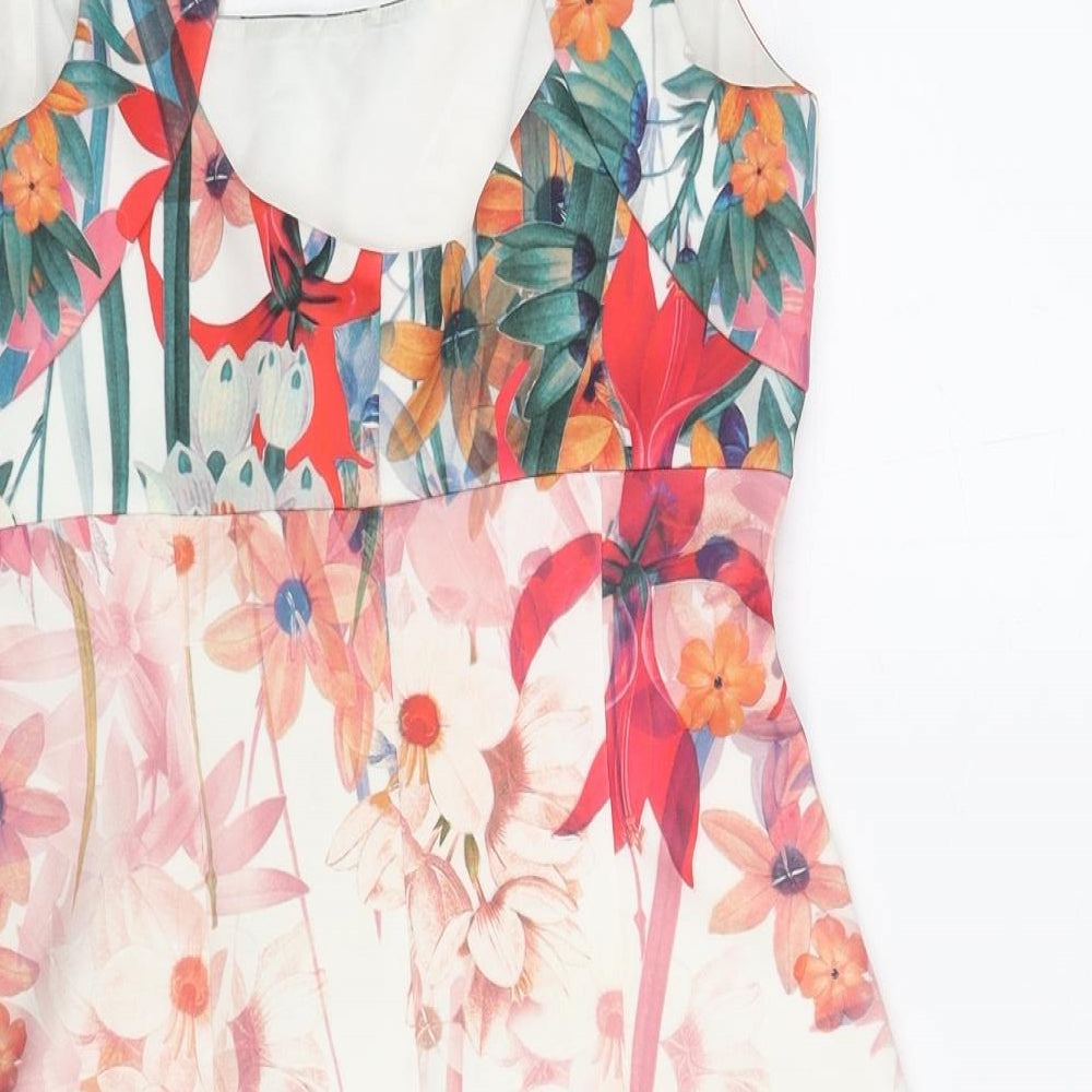 Karen Millen Womens Multicoloured Floral Polyester A-Line Size 12 Scoop Neck Zip