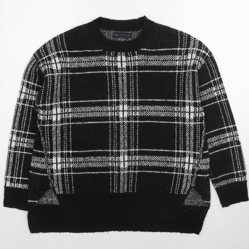 Marks and Spencer Womens Black Round Neck Plaid Acrylic Pullover Jumper Size 12