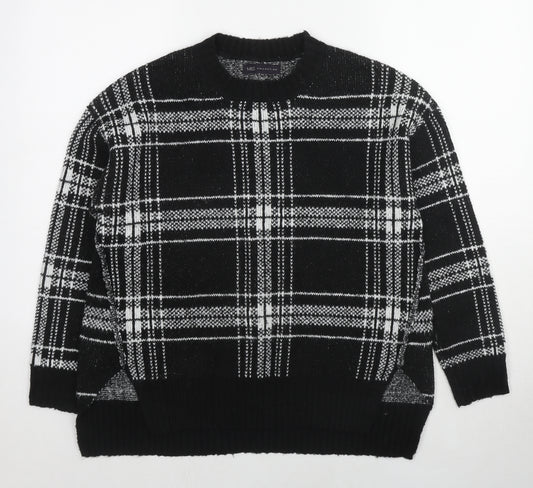 Marks and Spencer Womens Black Round Neck Plaid Acrylic Pullover Jumper Size 12