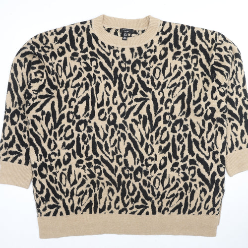 New Look Womens Multicoloured Round Neck Animal Print Acrylic Pullover Jumper Size M - Leopard Print