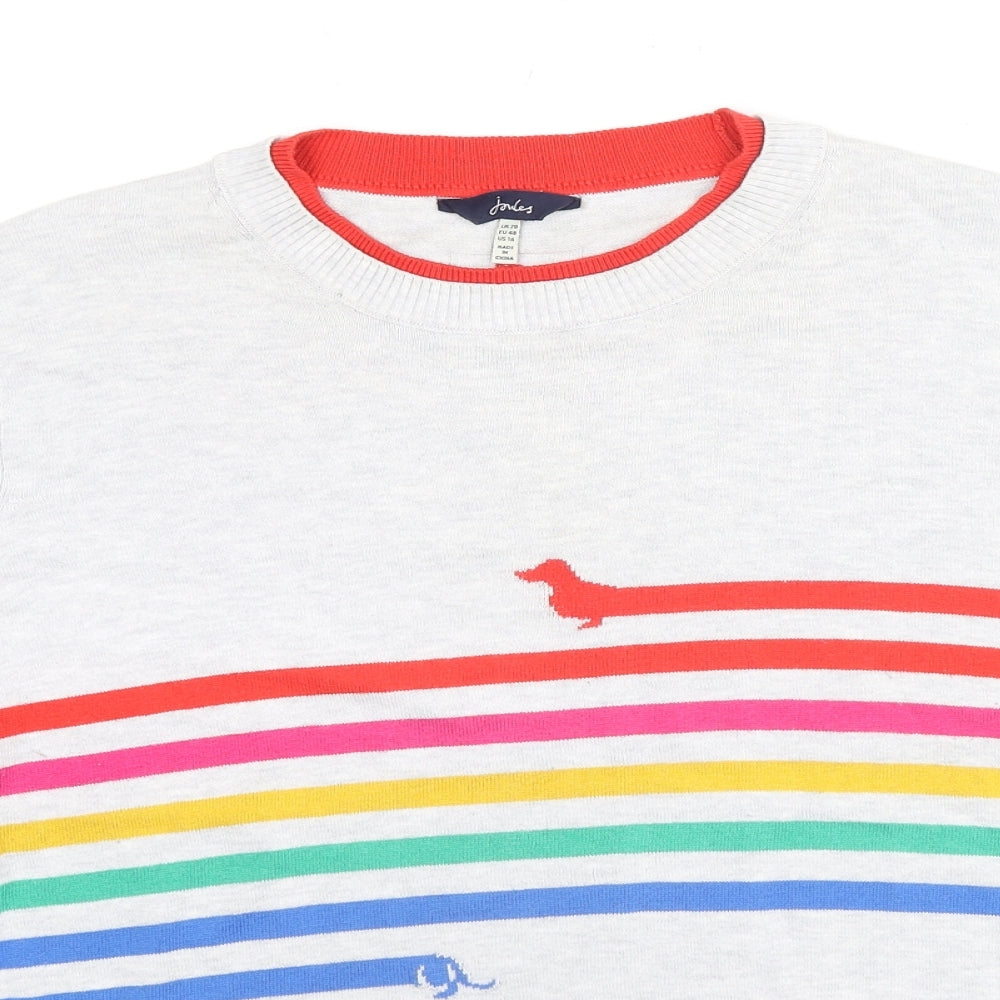 Joules Womens Grey Round Neck Striped Cotton Pullover Jumper Size 20 - Rainbow