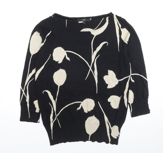 NEXT Womens Black Boat Neck Floral Cotton Pullover Jumper Size 18 - Button
