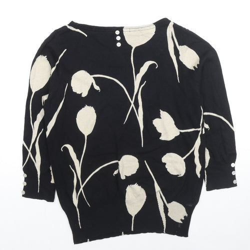 NEXT Womens Black Boat Neck Floral Cotton Pullover Jumper Size 18 - Button
