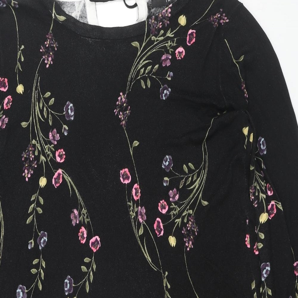 NEXT Womens Black Round Neck Floral Viscose Pullover Jumper Size 10 - Back Tie Closure