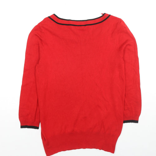 Wallis Womens Red Boat Neck Acrylic Pullover Jumper Size 12 - Bow