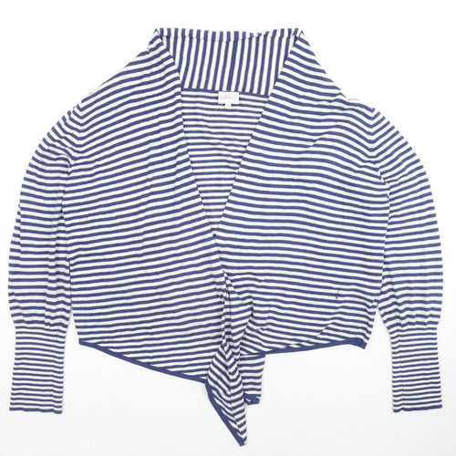 Kaliko Womens Blue V-Neck Striped Cotton Cardigan Jumper Size 20 - Waterfall Front