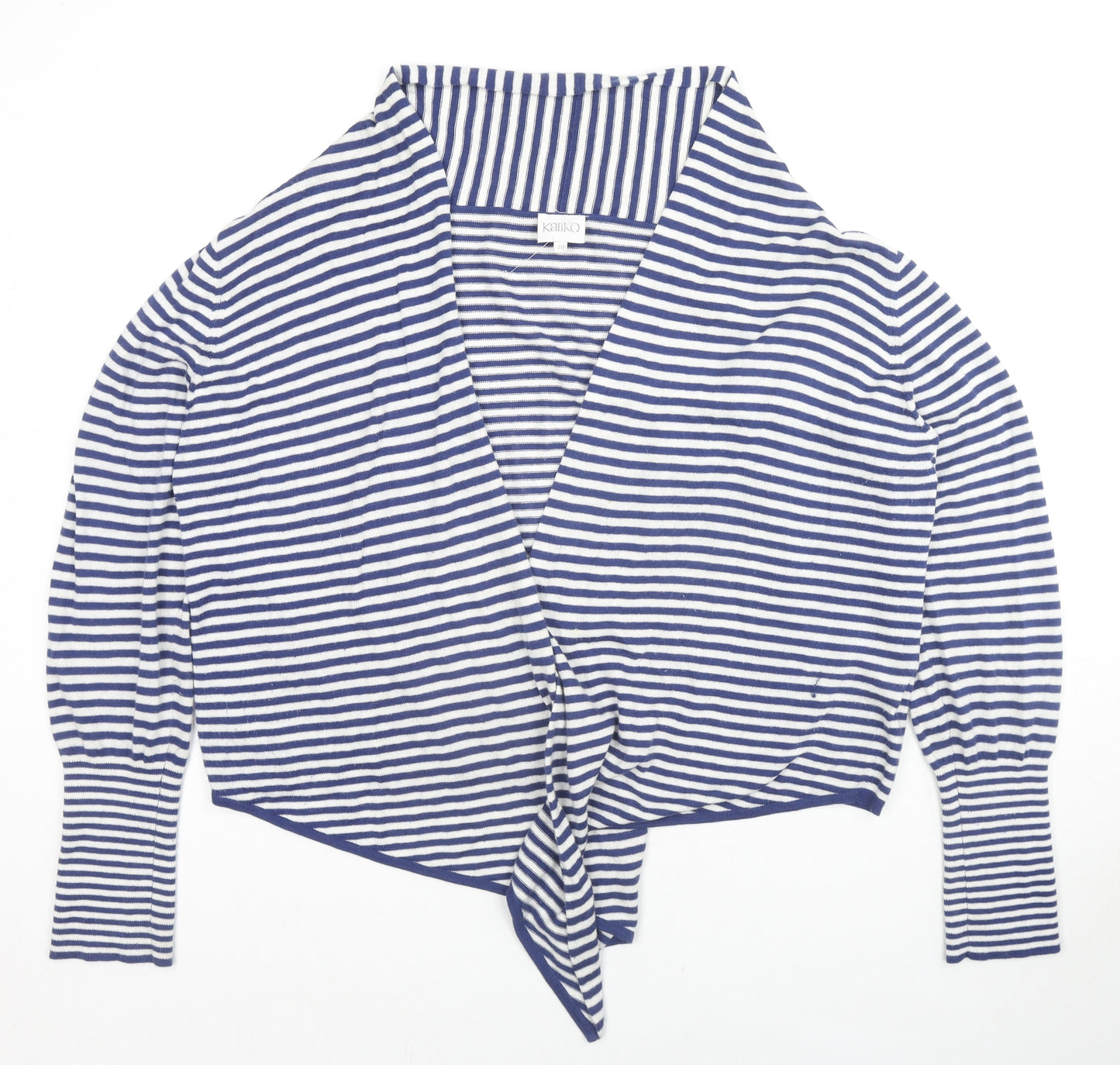 Kaliko Womens Blue V-Neck Striped Cotton Cardigan Jumper Size 20 - Waterfall Front