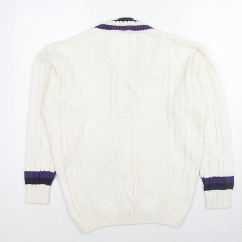 St Michael Mens White V-Neck Cotton Pullover Jumper Size M Long Sleeve