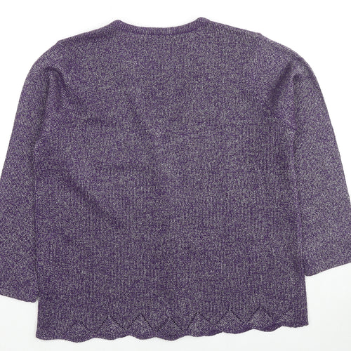 Bonmarché Womens Purple V-Neck Acrylic Cardigan Jumper Size M - Button