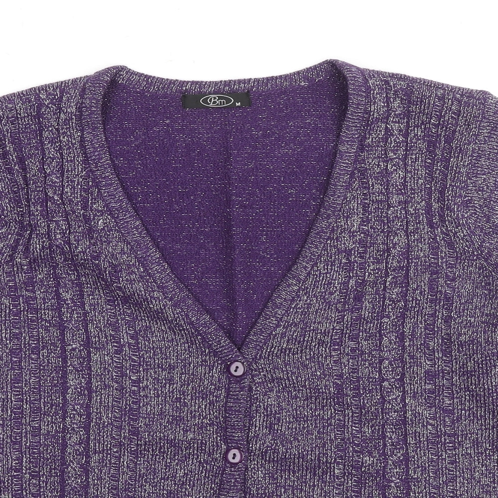 Bonmarché Womens Purple V-Neck Acrylic Cardigan Jumper Size M - Button