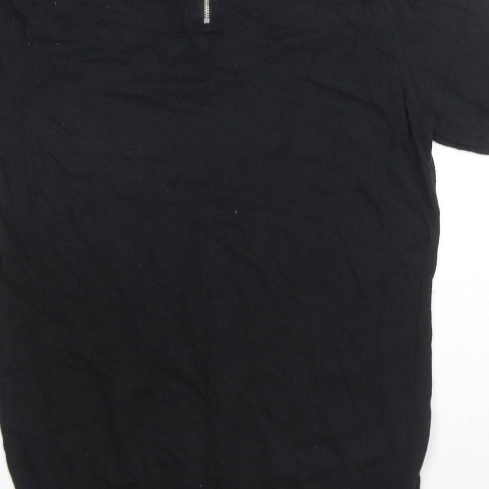 NEXT Womens Black Cotton Basic T-Shirt Size 12 Round Neck - Beaded Detail