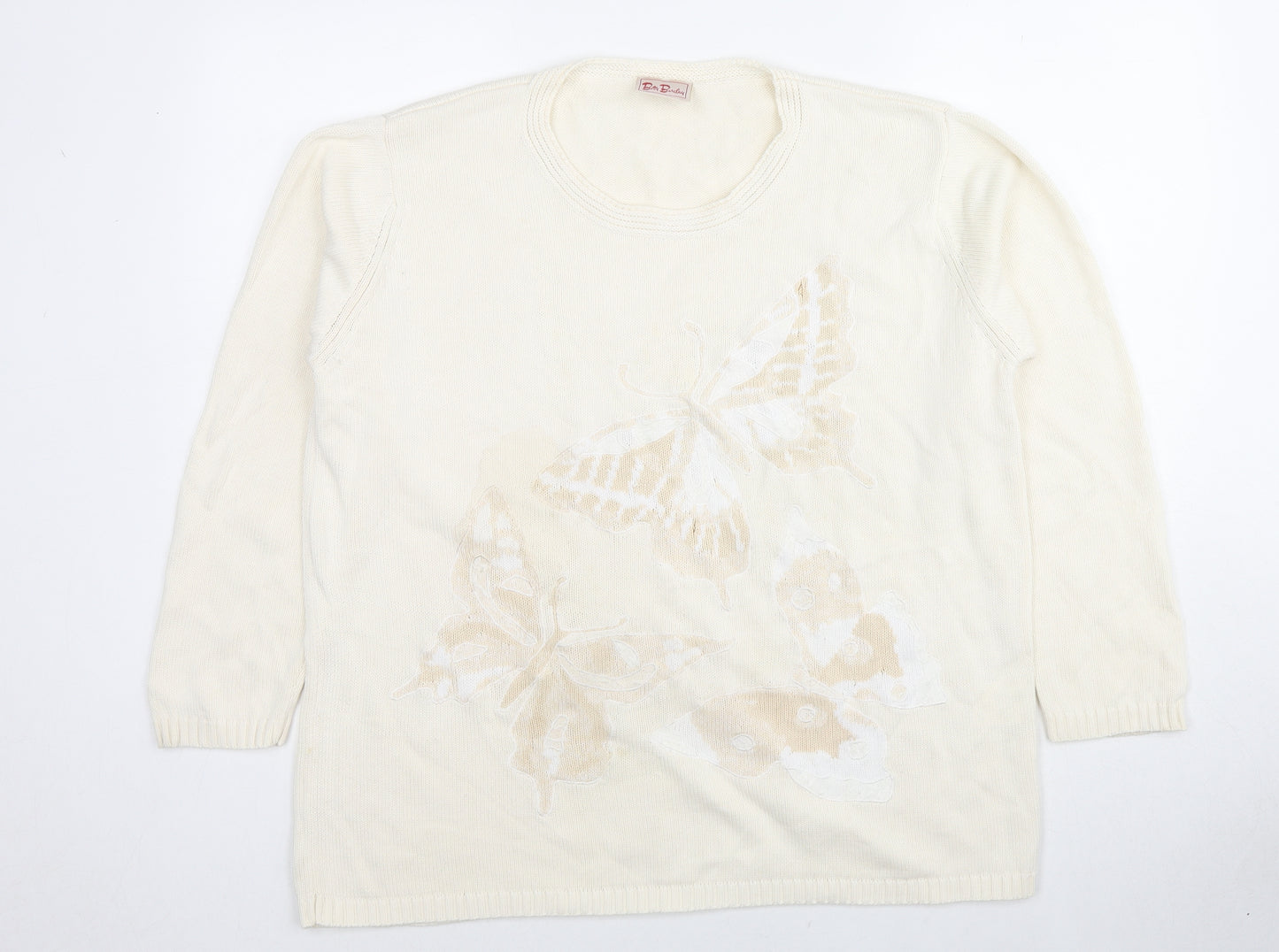 Betty Barclay Womens Ivory Round Neck Cotton Pullover Jumper Size XL - Butterfly