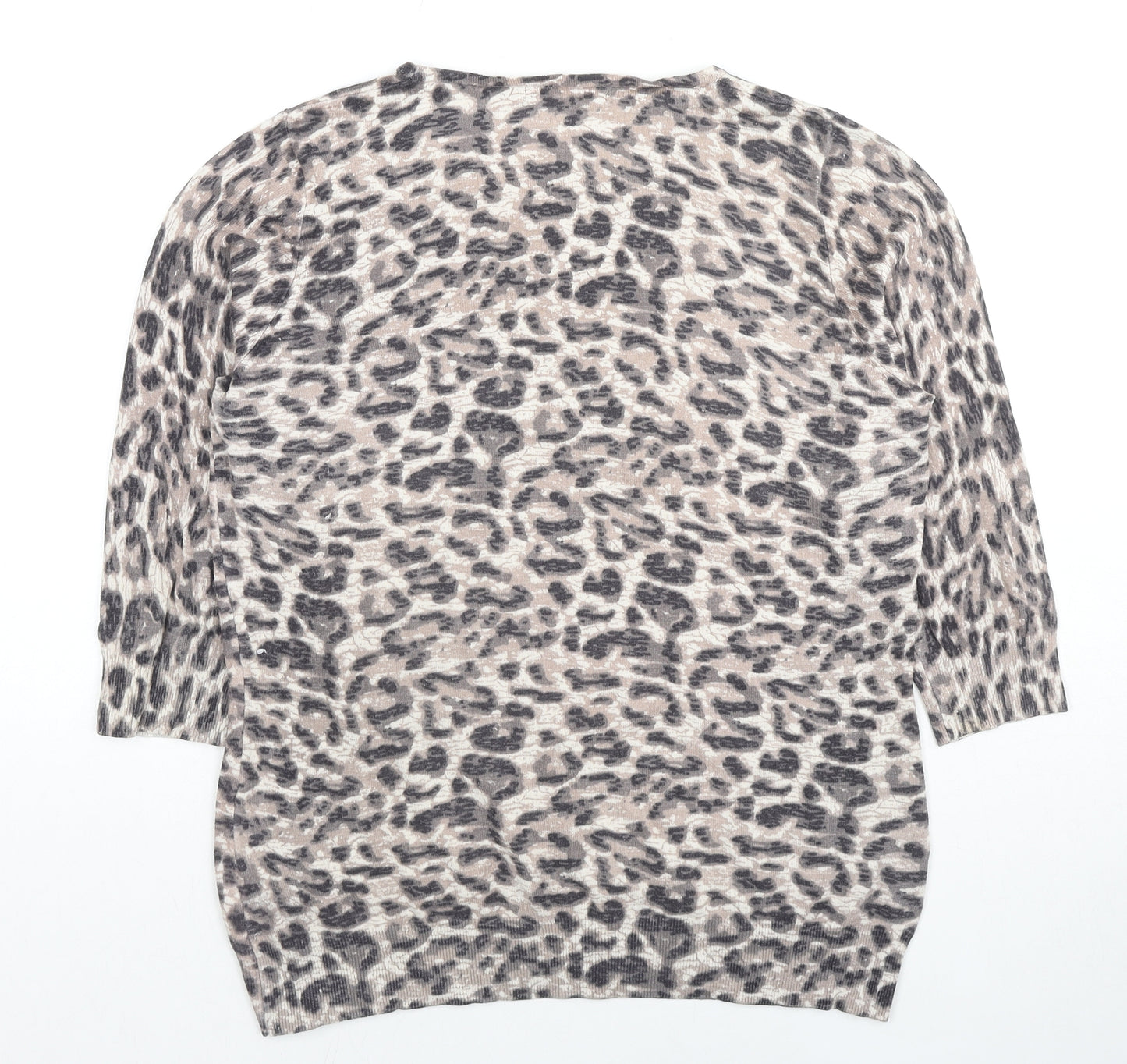Bonmarché Womens Beige Round Neck Animal Print Polyester Pullover Jumper Size M - Leopard Print