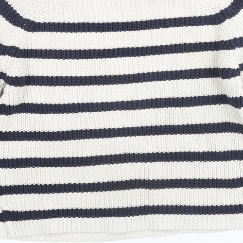 Marks and Spencer Womens Ivory Mock Neck Striped Cotton Pullover Jumper Size XS