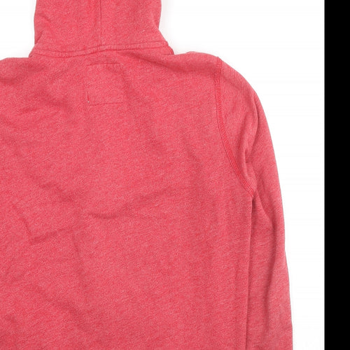 Hollister Mens Red Cotton Full Zip Hoodie Size S - Logo, Pocket, Drawstring