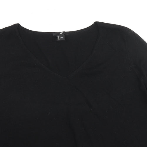 H&M Womens Black V-Neck Polyester Pullover Jumper Size M