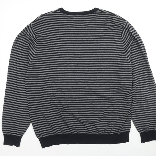 Marks and Spencer Mens Black V-Neck Striped Cotton Pullover Jumper Size XL Long Sleeve