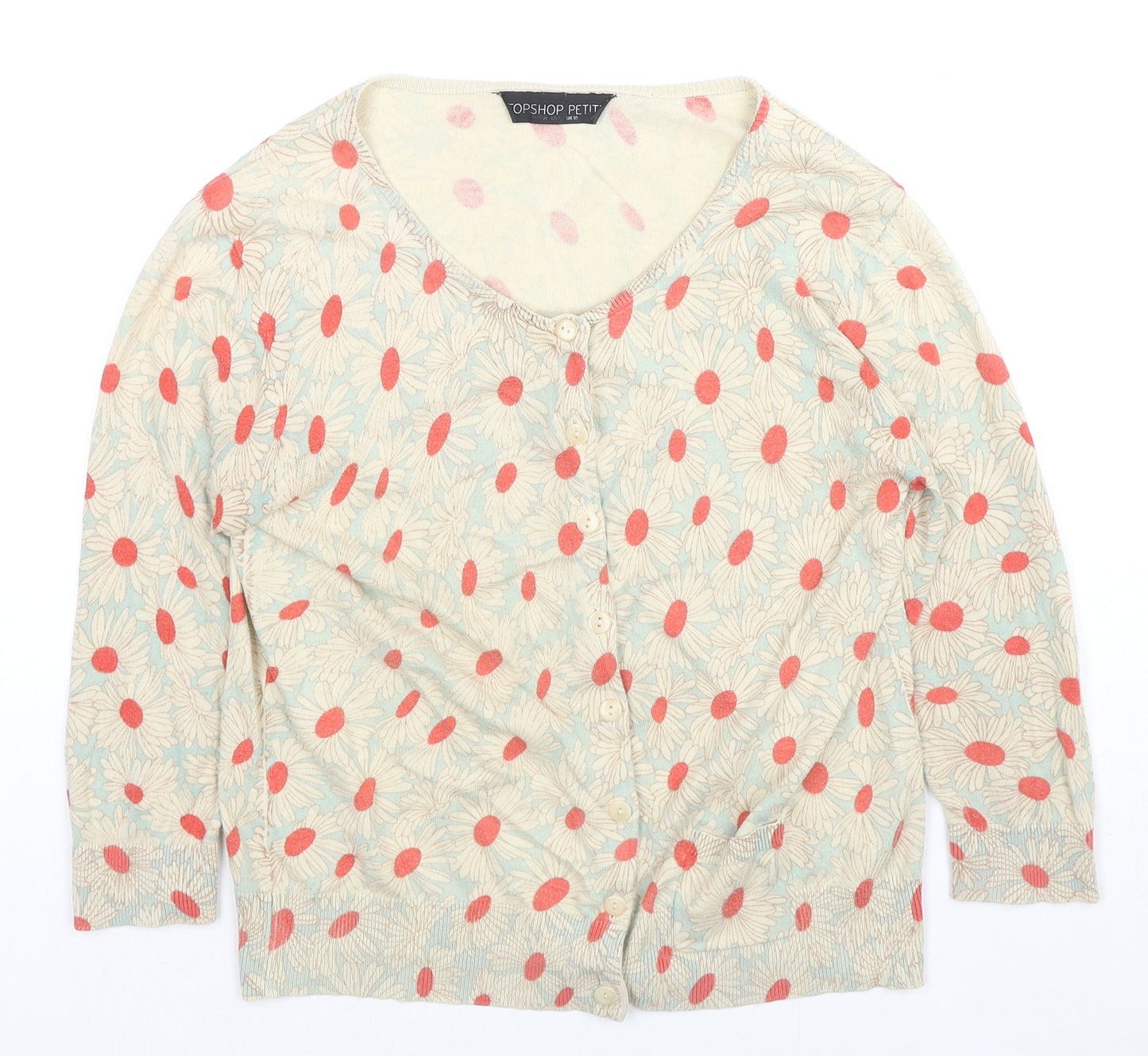 Topshop Womens Multicoloured Scoop Neck Floral Cotton Cardigan Jumper Size 10
