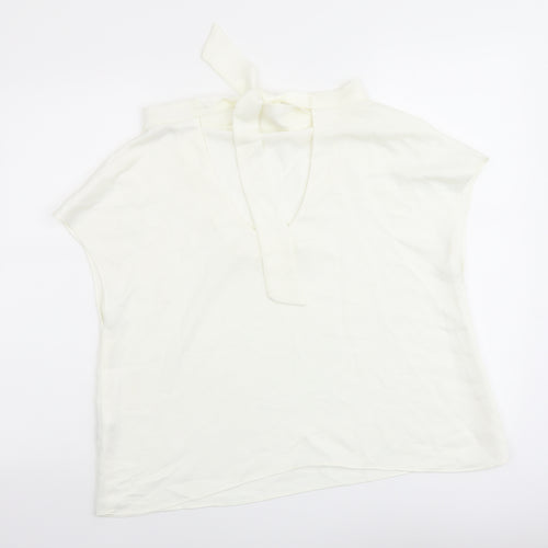Zara Womens Ivory Polyester Basic T-Shirt Size L Cowl Neck