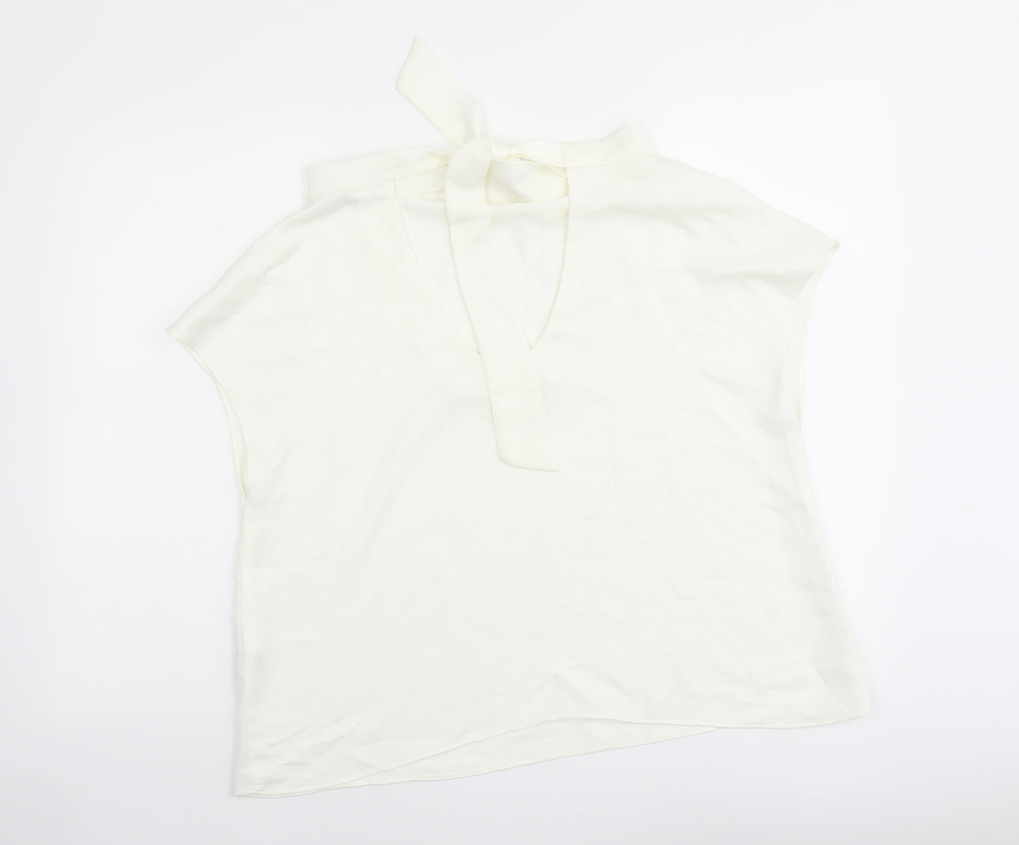 Zara Womens Ivory Polyester Basic T-Shirt Size L Cowl Neck
