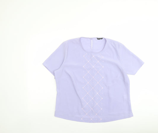 Debenhams Womens Purple Polyester Basic T-Shirt Size 16 Round Neck - Diamond Pattern