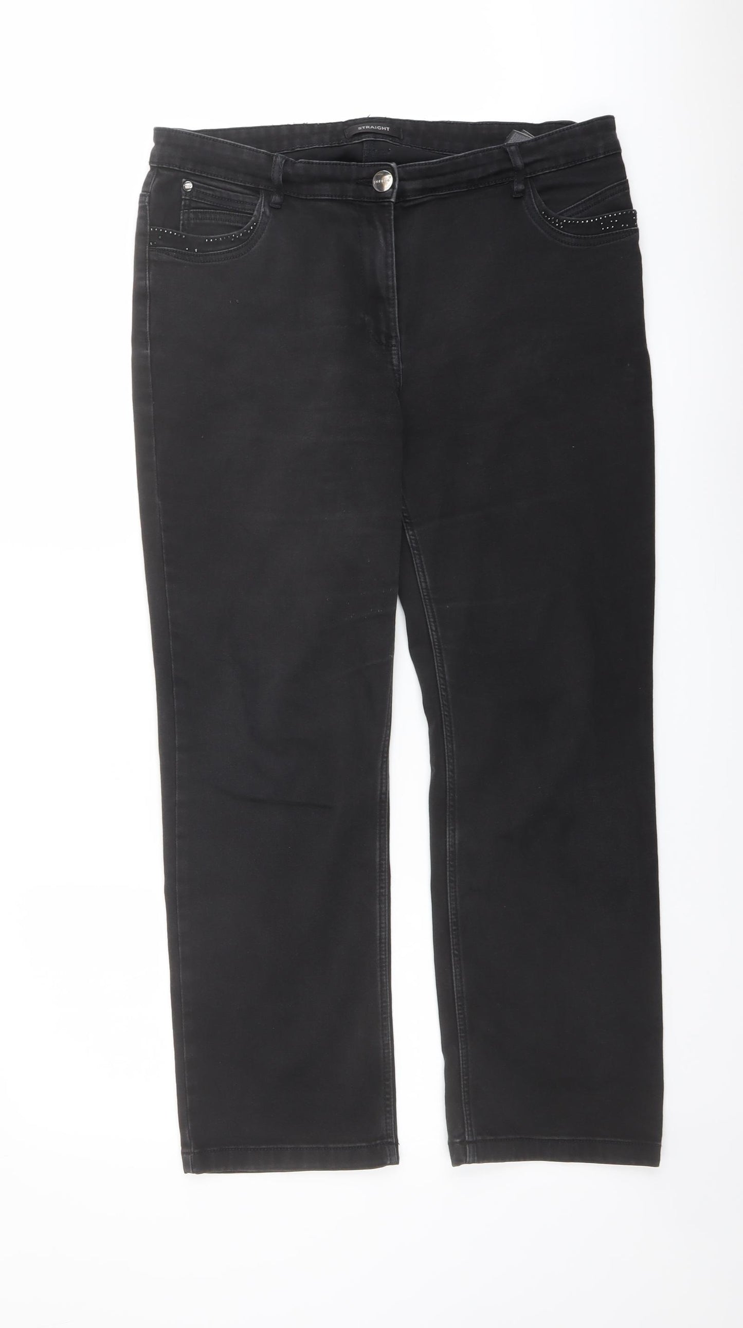 Per Una Womens Black Cotton Straight Jeans Size 16 L27 in Regular Button
