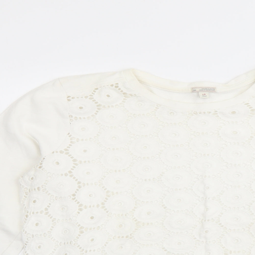 Gap Womens Ivory Cotton Pullover Sweatshirt Size L Pullover - Lace Overlay