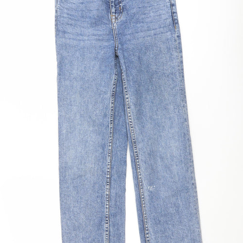 H&M Womens Blue Cotton Straight Jeans Size 6 L27 in Regular Button