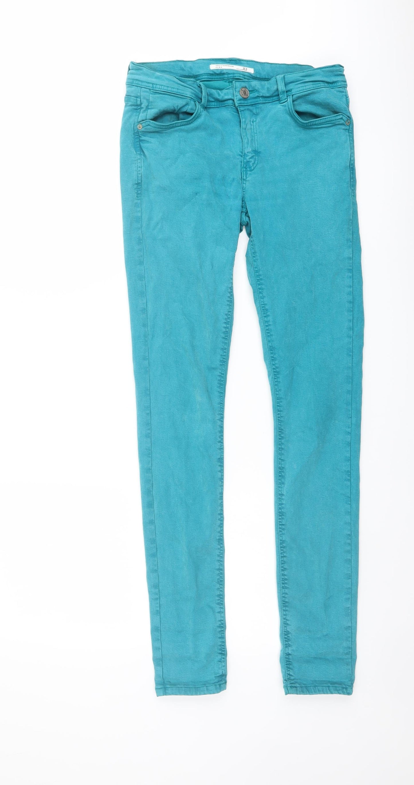 Zara Womens Green Cotton Straight Jeans Size 10 L30 in Regular Button