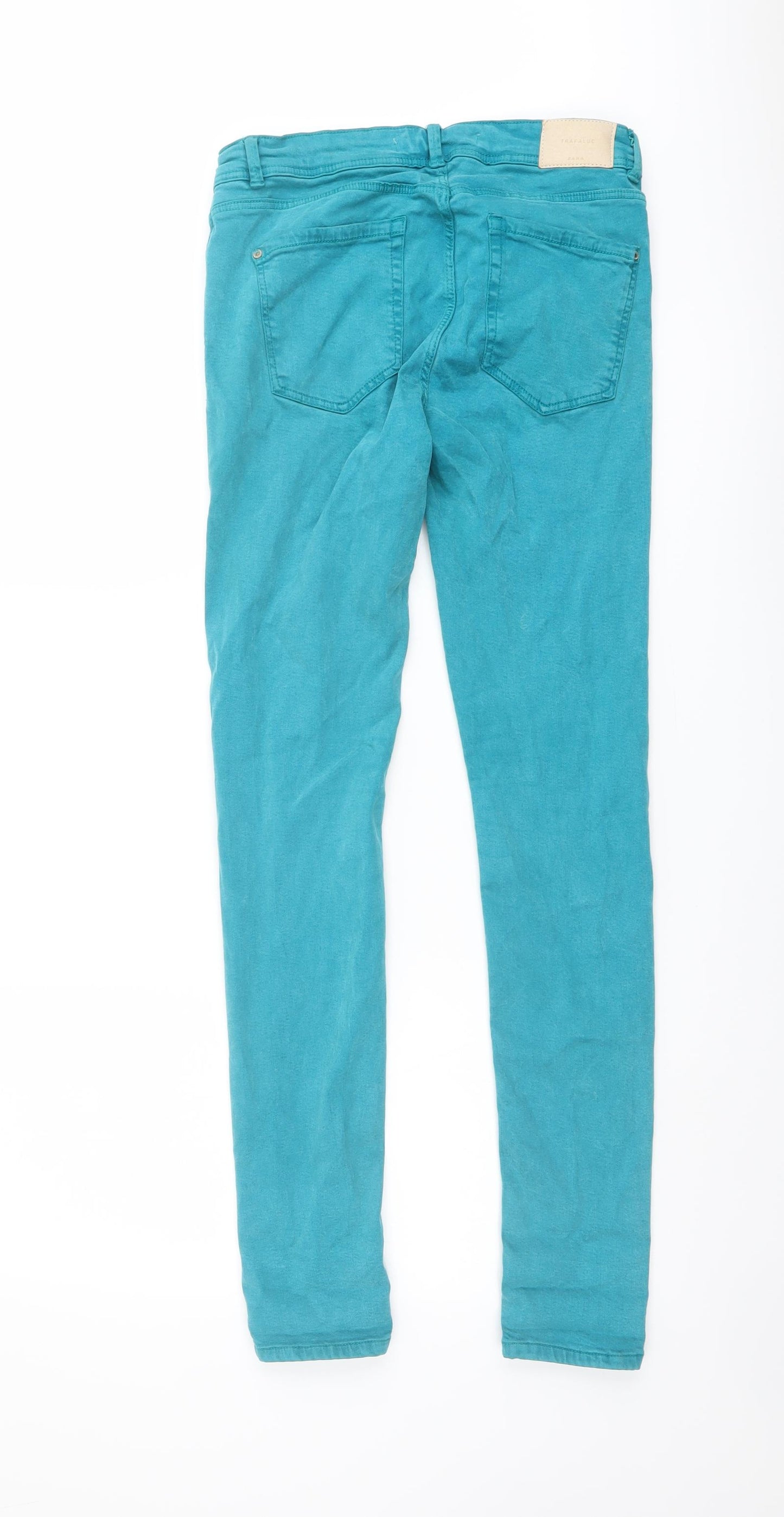 Zara Womens Green Cotton Straight Jeans Size 10 L30 in Regular Button
