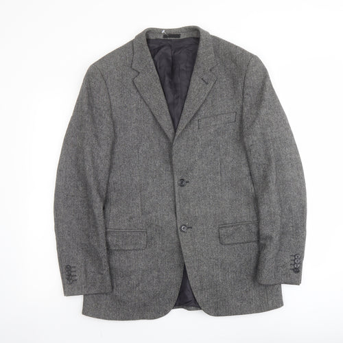 H&M Mens Grey Herringbone Wool Jacket Suit Jacket Size 40 Regular